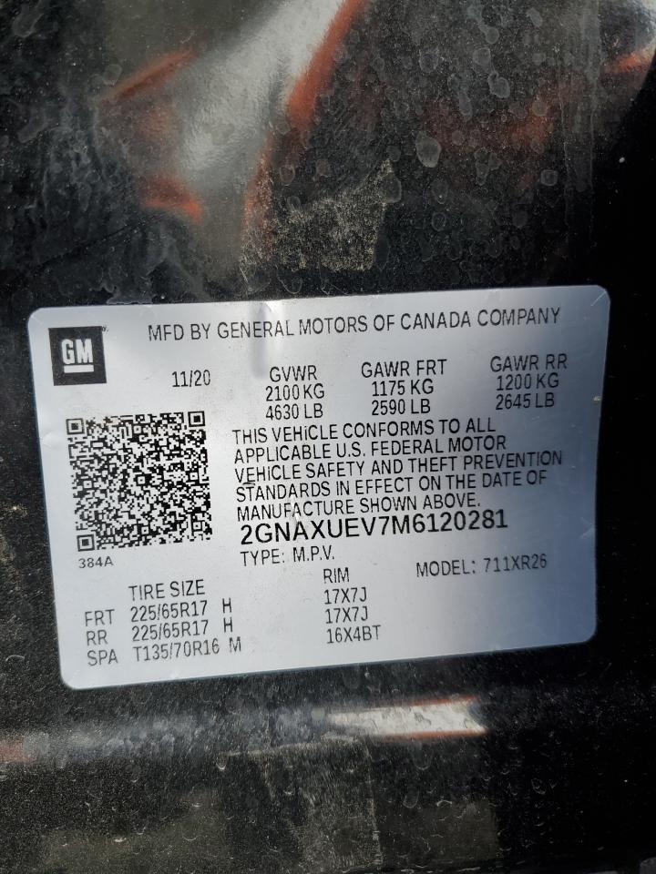 2021 Chevrolet Equinox Lt VIN: 2GNAXUEV7M6120281 Lot: 56906625