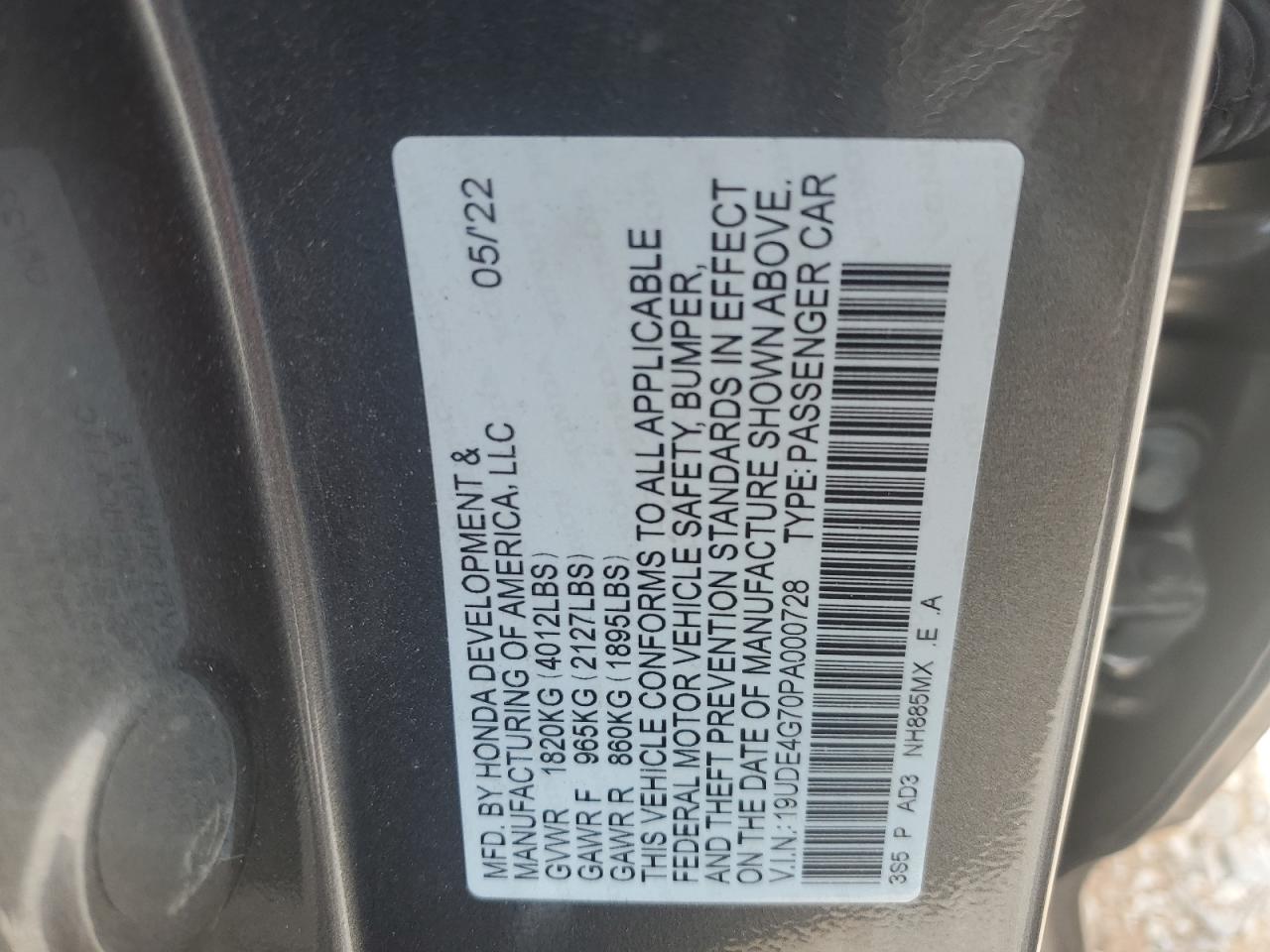 2023 Acura Integra A-Spec Tech VIN: 19UDE4G70PA000728 Lot: 55433275