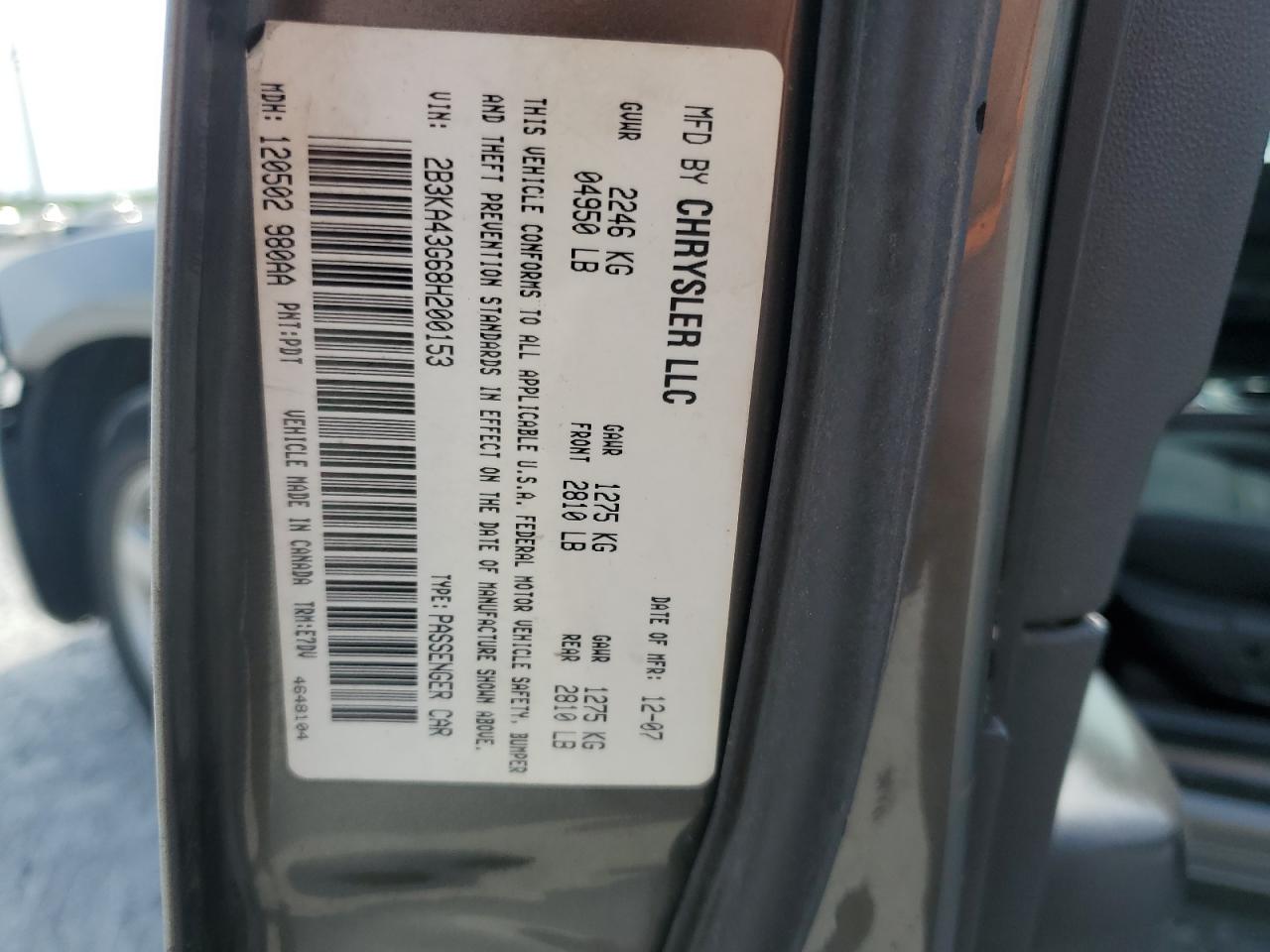 2008 Dodge Charger VIN: 2B3KA43G68H200153 Lot: 55054775