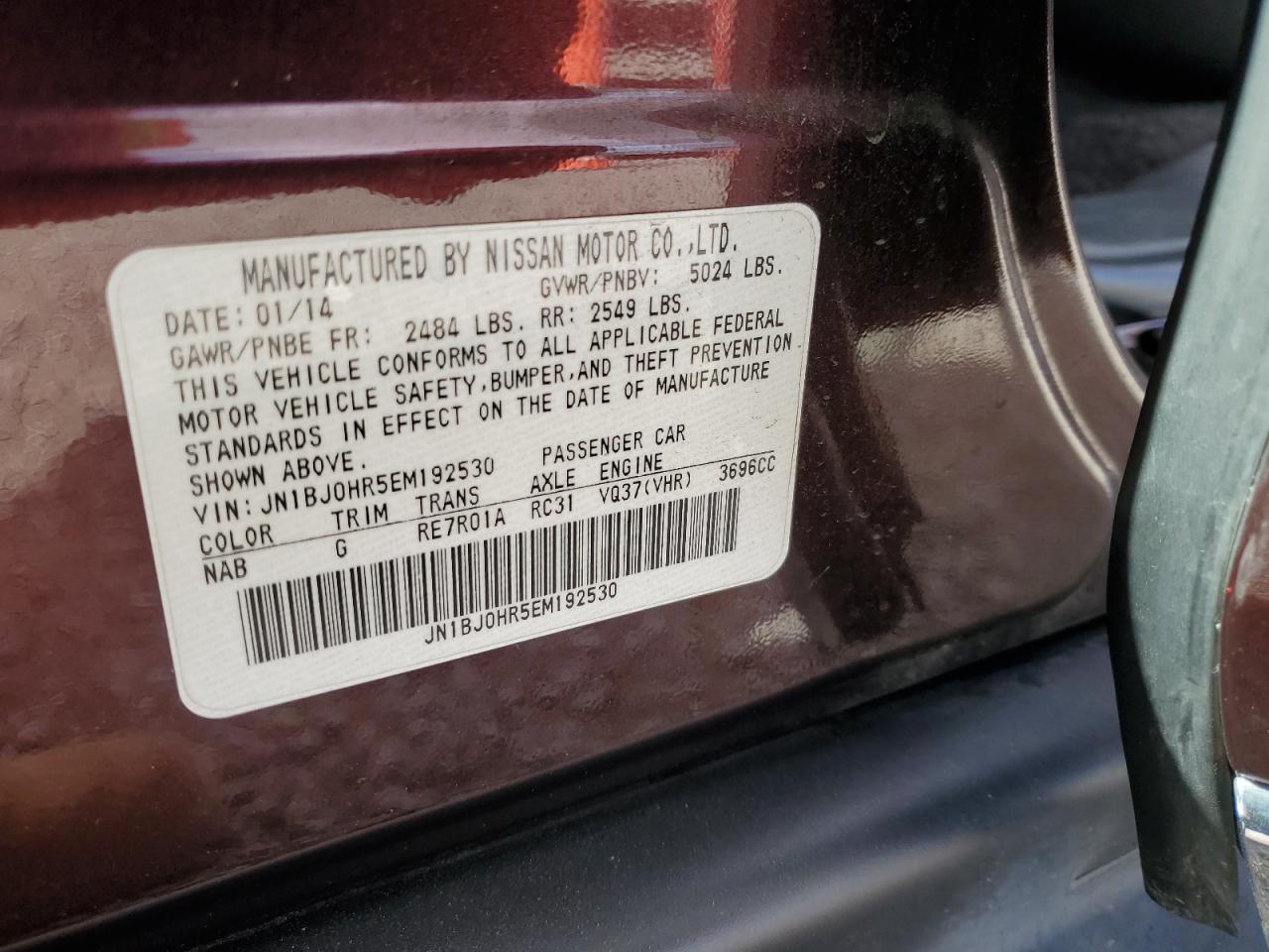 2014 Infiniti Qx50 VIN: JN1BJ0HR5EM192530 Lot: 56926775