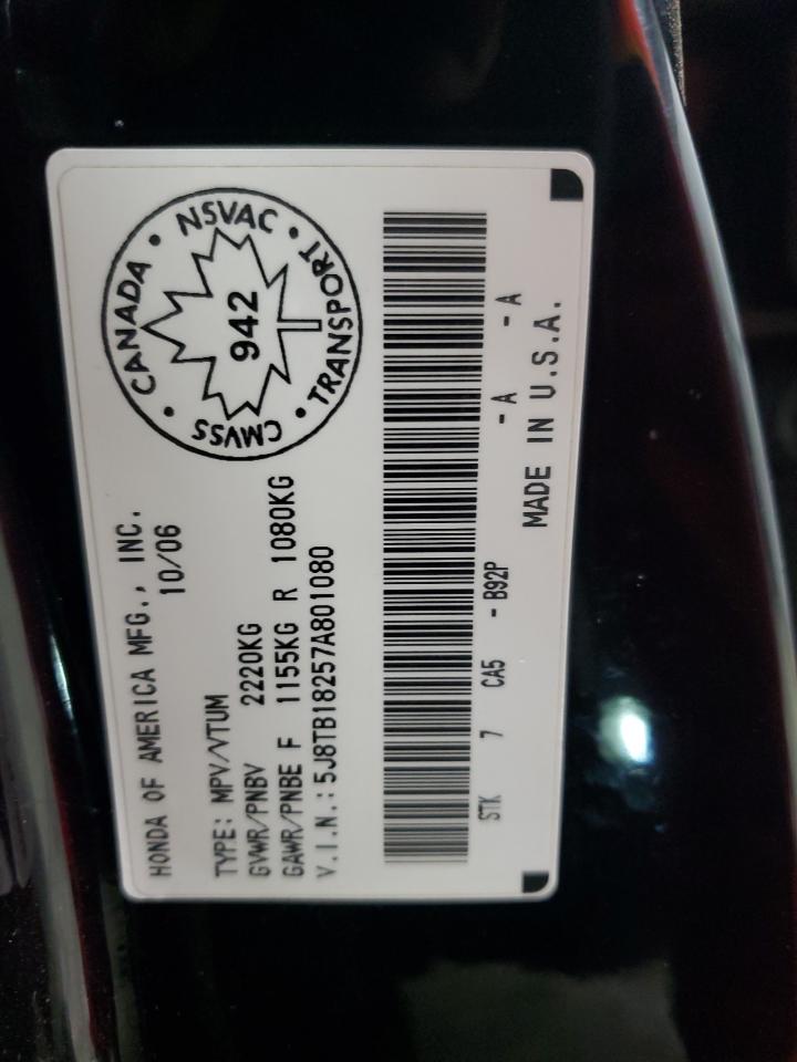 2007 Acura Rdx VIN: 5J8TB18257A801080 Lot: 56889935