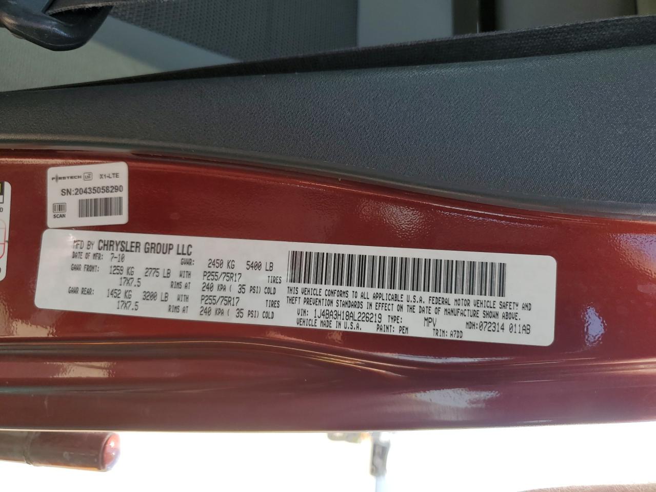 2010 Jeep Wrangler Unlimited Sport VIN: 1J4BA3H18AL226219 Lot: 57037675