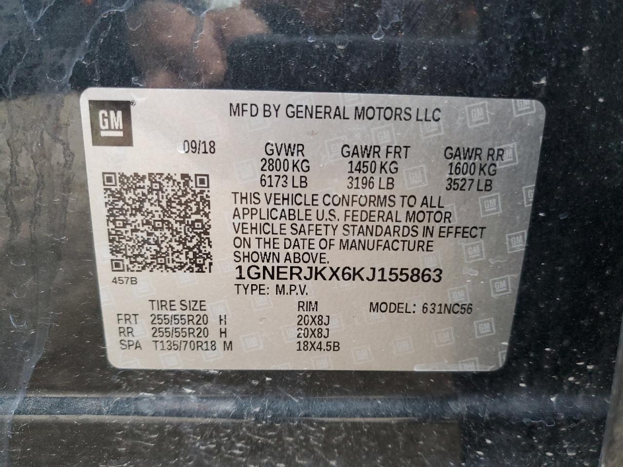 2019 Chevrolet Traverse Rs VIN: 1GNERJKX6KJ155863 Lot: 57487575