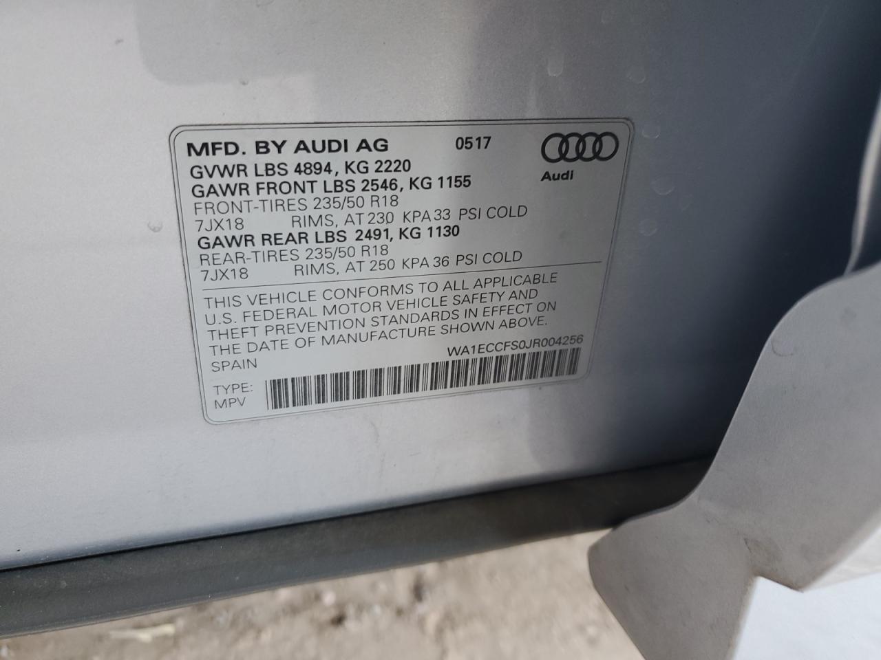2018 Audi Q3 Premium VIN: WA1ECCFS0JR004256 Lot: 56906885