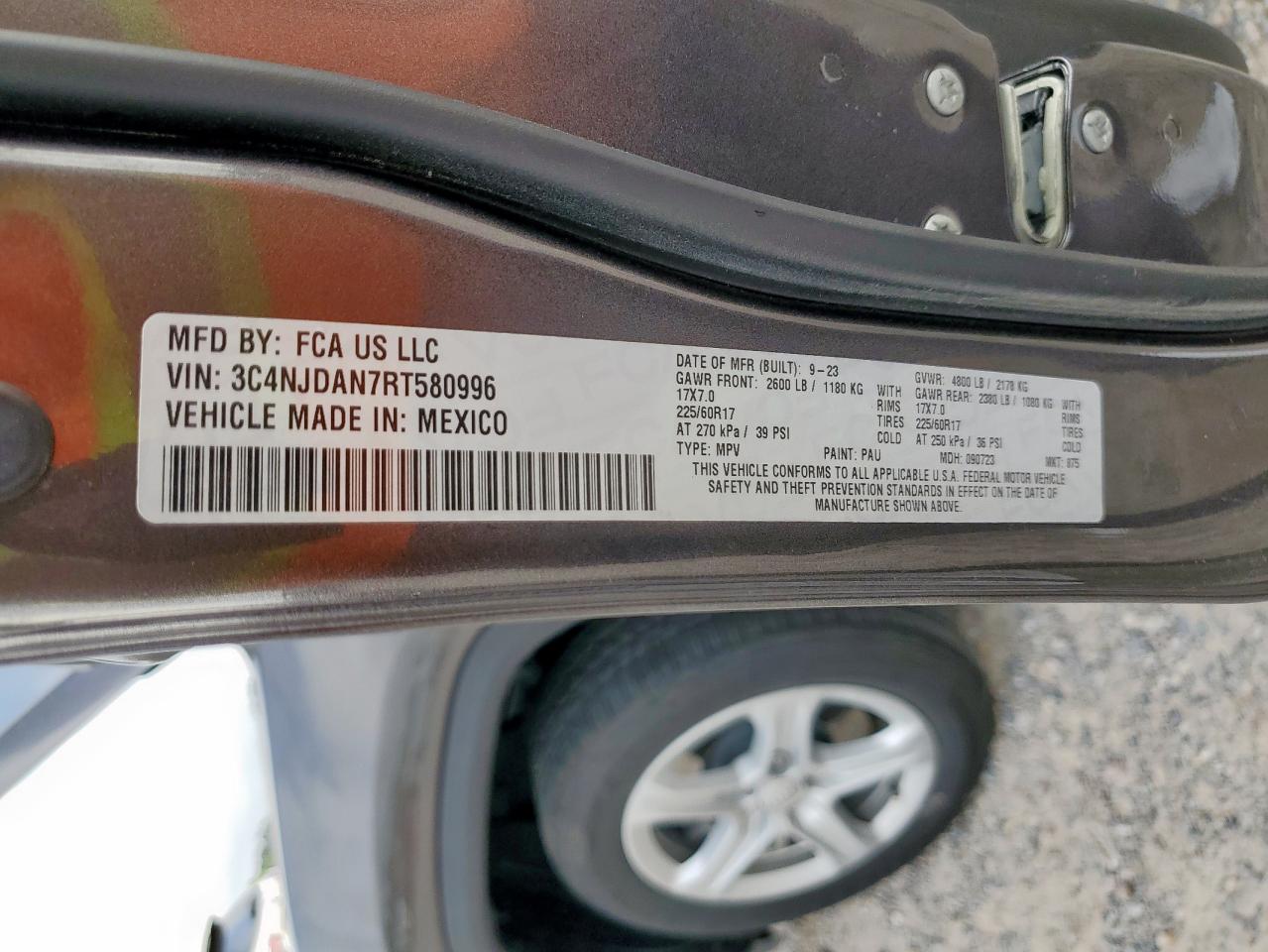 2024 Jeep Compass Sport VIN: 3C4NJDAN7RT580996 Lot: 57328625