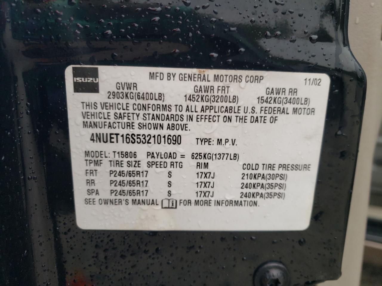 2003 Isuzu Ascender S VIN: 4NUET16S532101690 Lot: 56023555