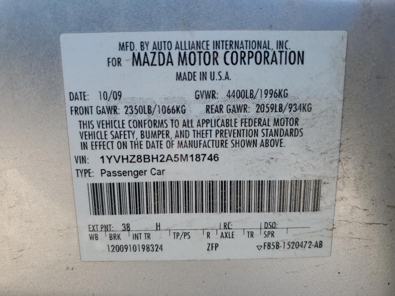 2010 Mazda 6 I VIN: 1YVHZ8BH2A5M18746 Lot: 56220745