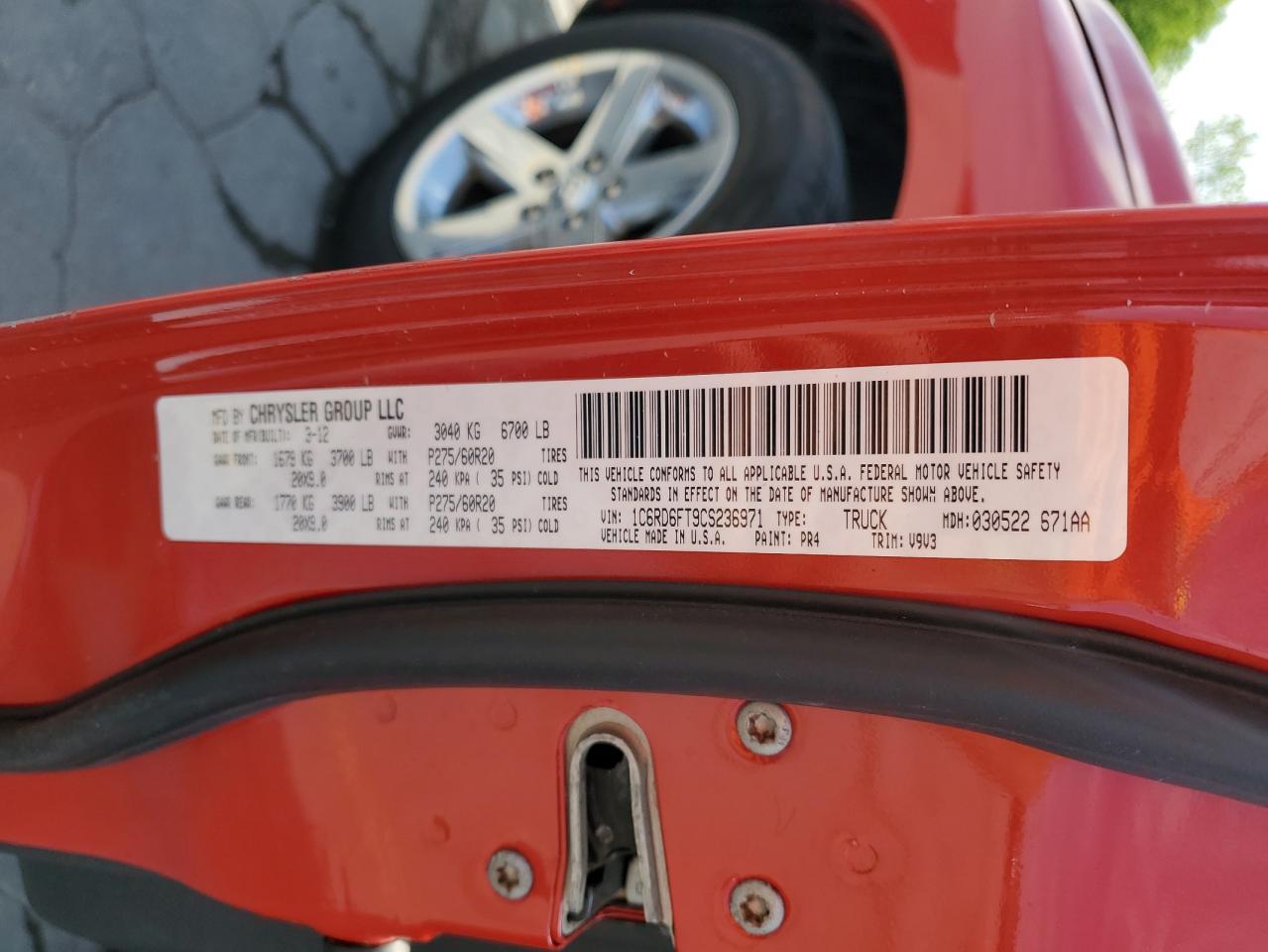 2012 Dodge Ram 1500 St VIN: 1C6RD6FT9CS236971 Lot: 54761035