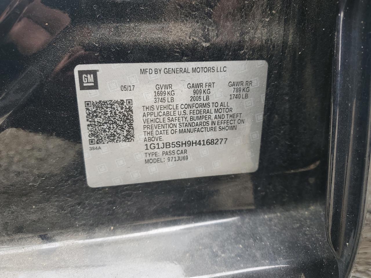 2017 Chevrolet Sonic Ls VIN: 1G1JB5SH9H4168277 Lot: 58997935