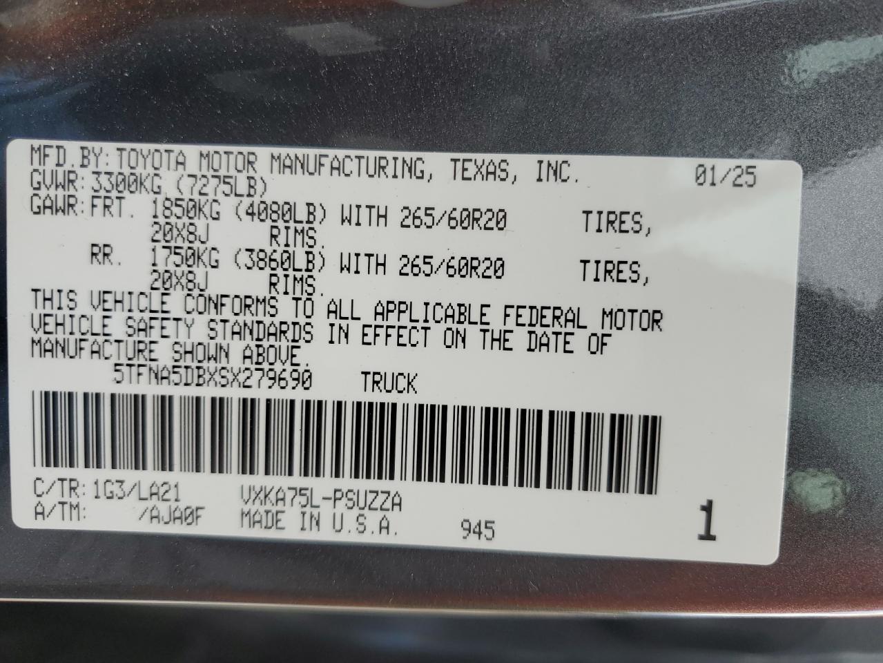 2025 Toyota Tundra Crewmax Platinum VIN: 5TFNA5DBXSX279690 Lot: 56982785