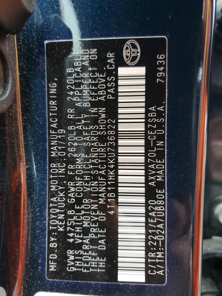 2019 Toyota Camry L VIN: 4T1B11HK4KU736822 Lot: 56543305