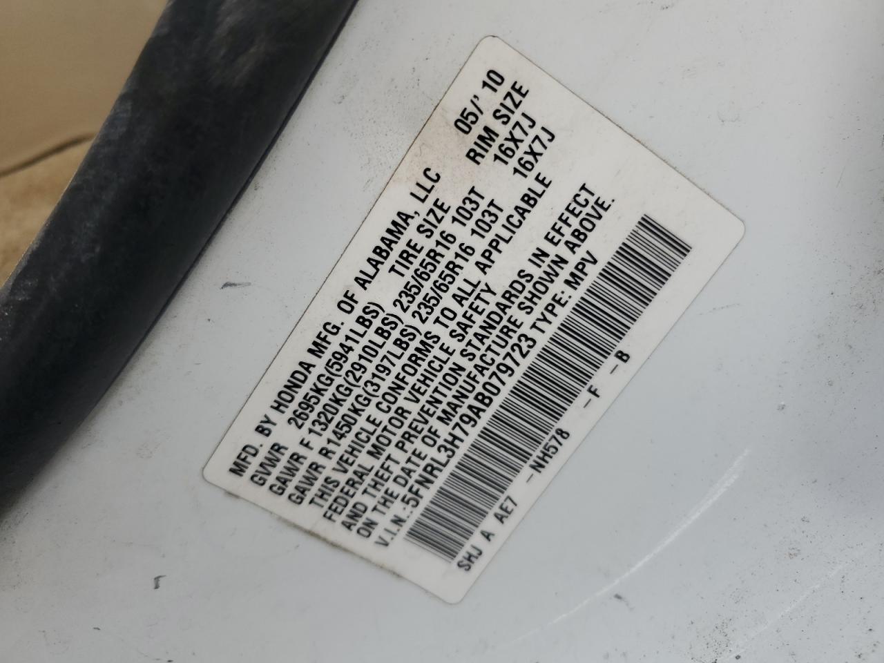 2010 Honda Odyssey Exl VIN: 5FNRL3H79AB079723 Lot: 56917075