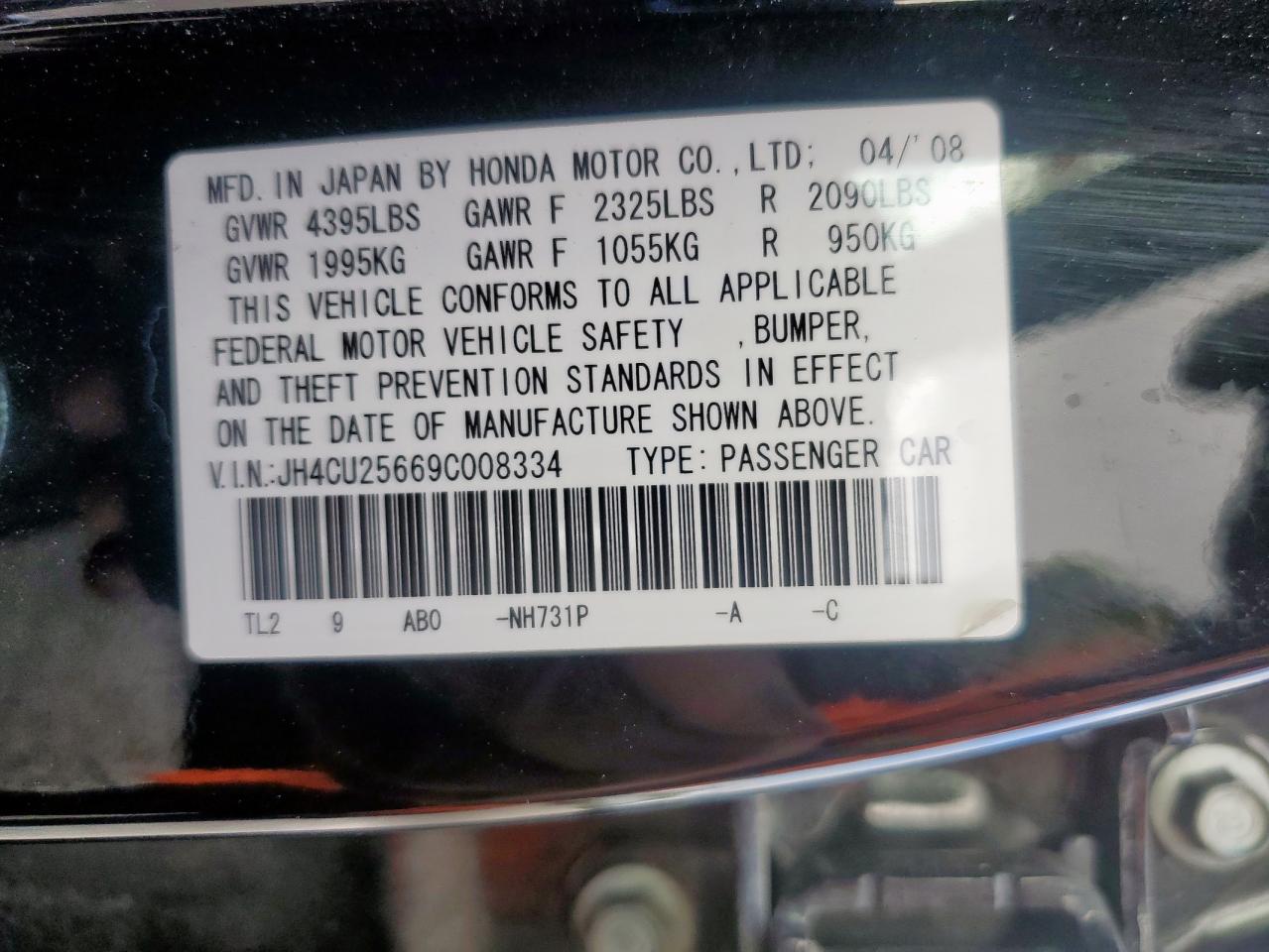 2009 Acura Tsx VIN: JH4CU25669C008334 Lot: 57267785