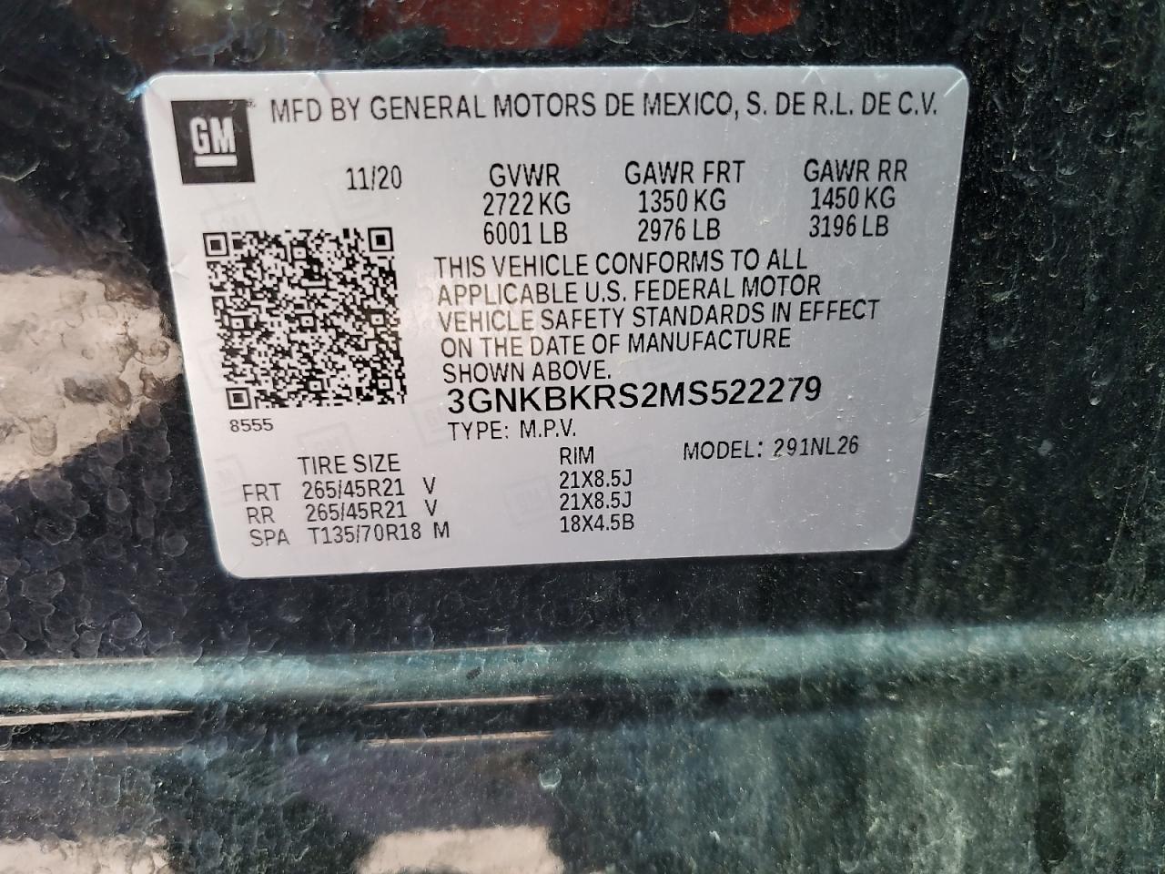 2021 Chevrolet Blazer Rs VIN: 3GNKBKRS2MS522279 Lot: 56525875