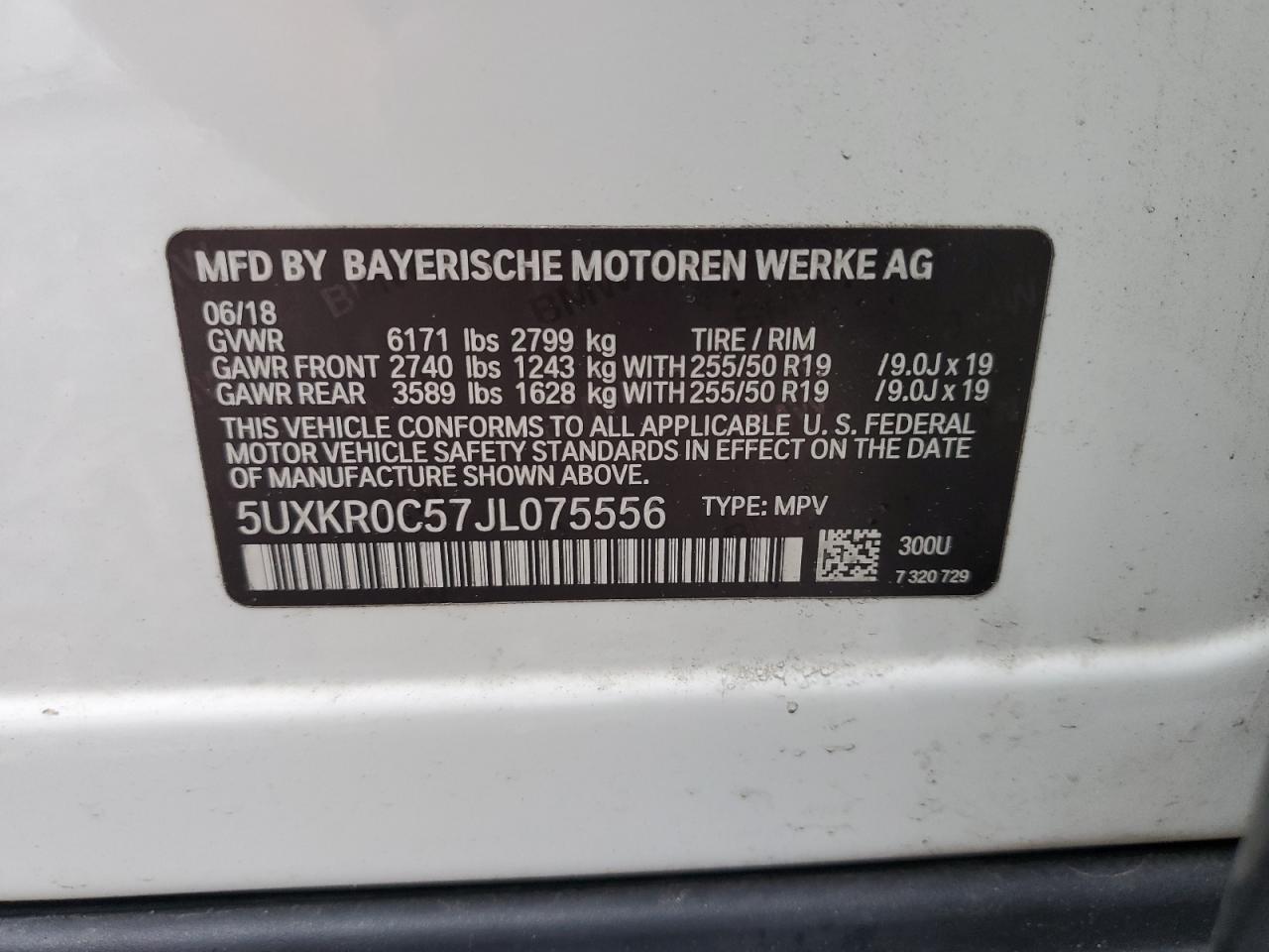 2018 BMW X5 xDrive35I VIN: 5UXKR0C57JL075556 Lot: 57055795