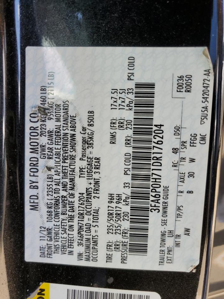 2013 Ford Fusion Se VIN: 3FA6P0H71DR176204 Lot: 56001045