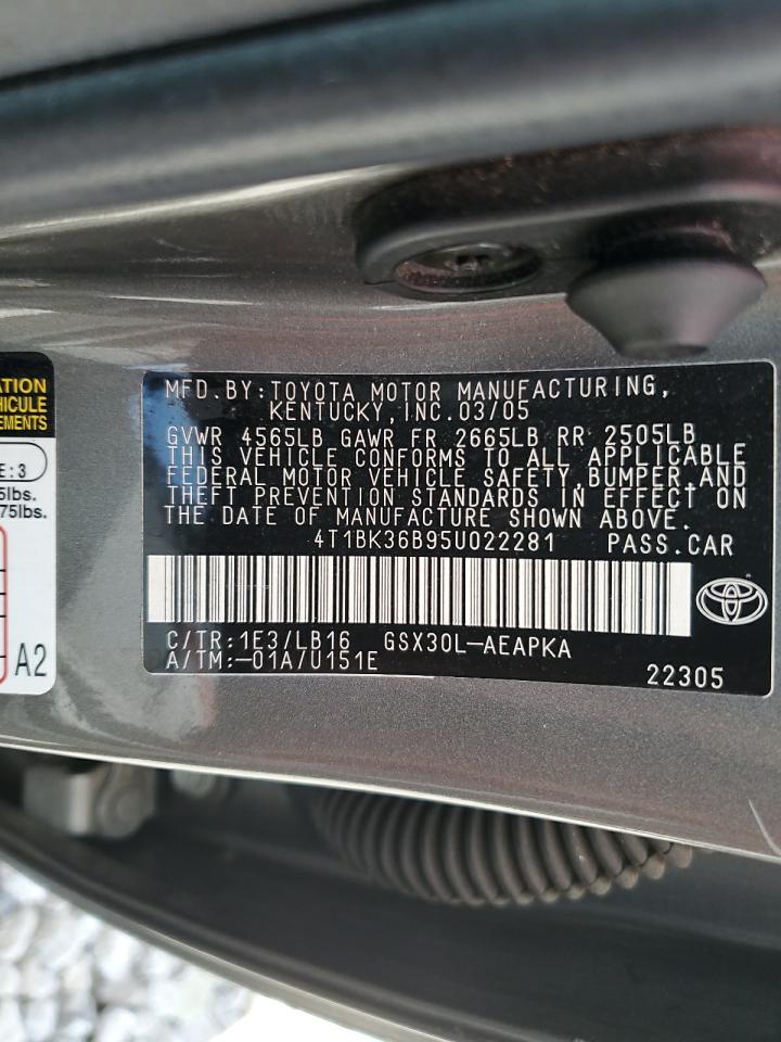 2005 Toyota Avalon Xl VIN: 4T1BK36B95U022281 Lot: 54875705