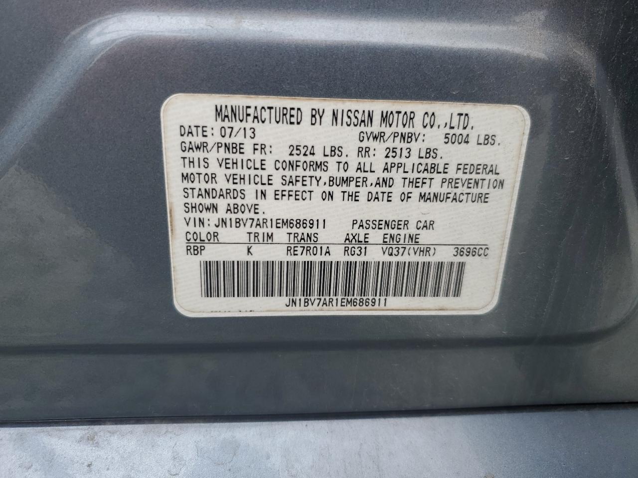 2014 Infiniti Q50 Base VIN: JN1BV7AR1EM686911 Lot: 57250495