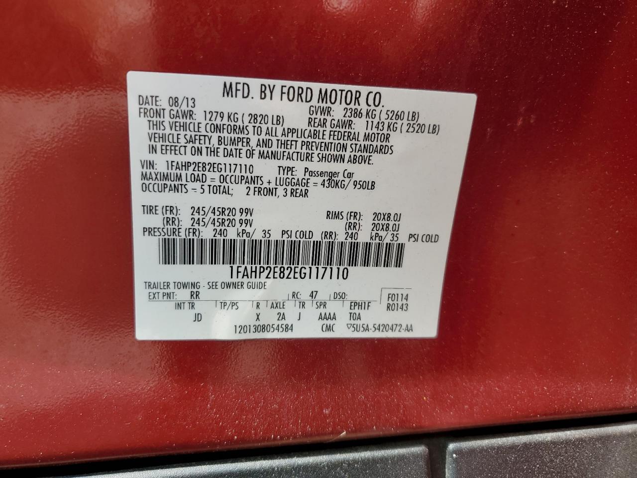 2014 Ford Taurus Sel VIN: 1FAHP2E82EG117110 Lot: 55986095