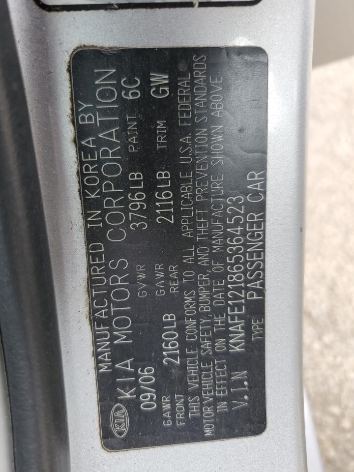 2006 Kia Spectra Lx VIN: KNAFE121865364523 Lot: 52995945