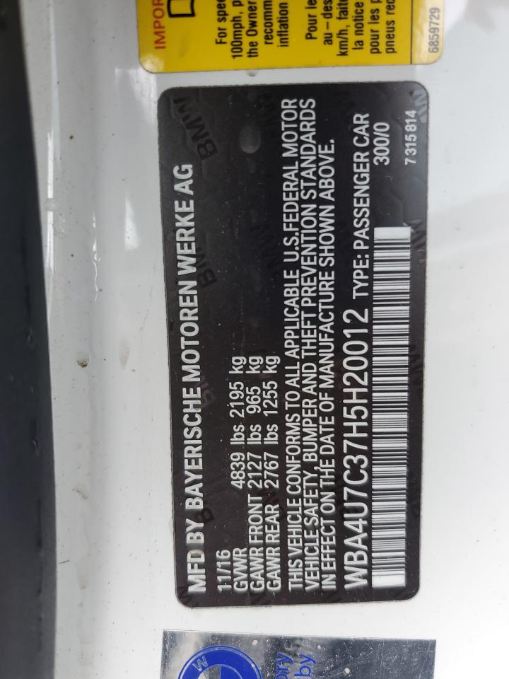 2017 BMW 430I VIN: WBA4U7C37H5H20012 Lot: 56227915