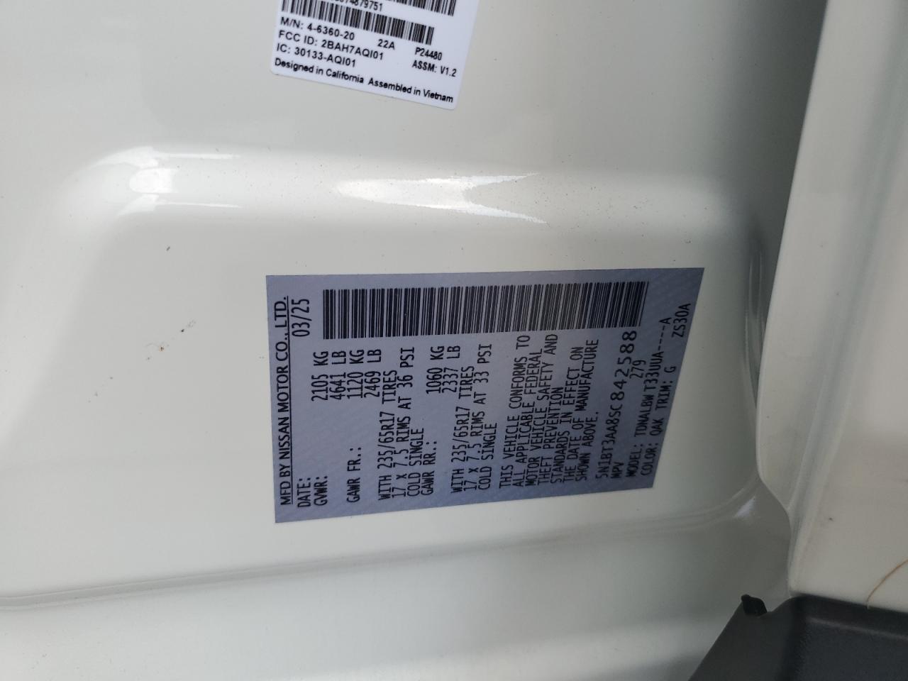 2025 Nissan Rogue S VIN: 5N1BT3AA8SC842588 Lot: 56707235