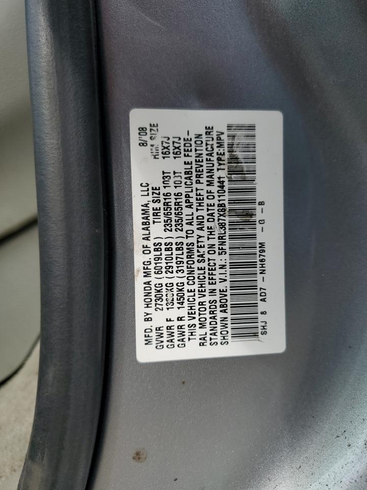 2008 Honda Odyssey Exl VIN: 5FNRL387X8B110441 Lot: 56398615