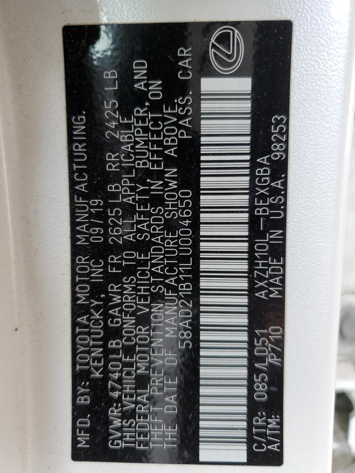 2020 Lexus Es 300H VIN: 58AD21B11LU004650 Lot: 56119995