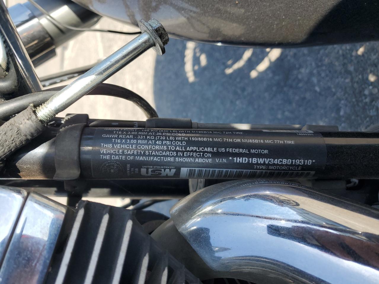 2012 Harley-Davidson Flstc Heritage Softail Classic VIN: 1HD1BWV34CB019310 Lot: 57244695
