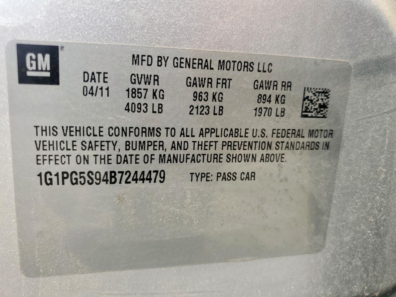 2011 Chevrolet Cruze Lt VIN: 1G1PG5S94B7244479 Lot: 56430245