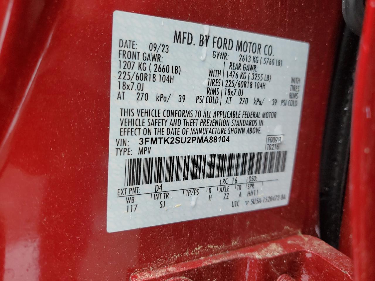 2023 Ford Mustang Mach-E California Route 1 VIN: 3FMTK2SU2PMA88104 Lot: 56569085