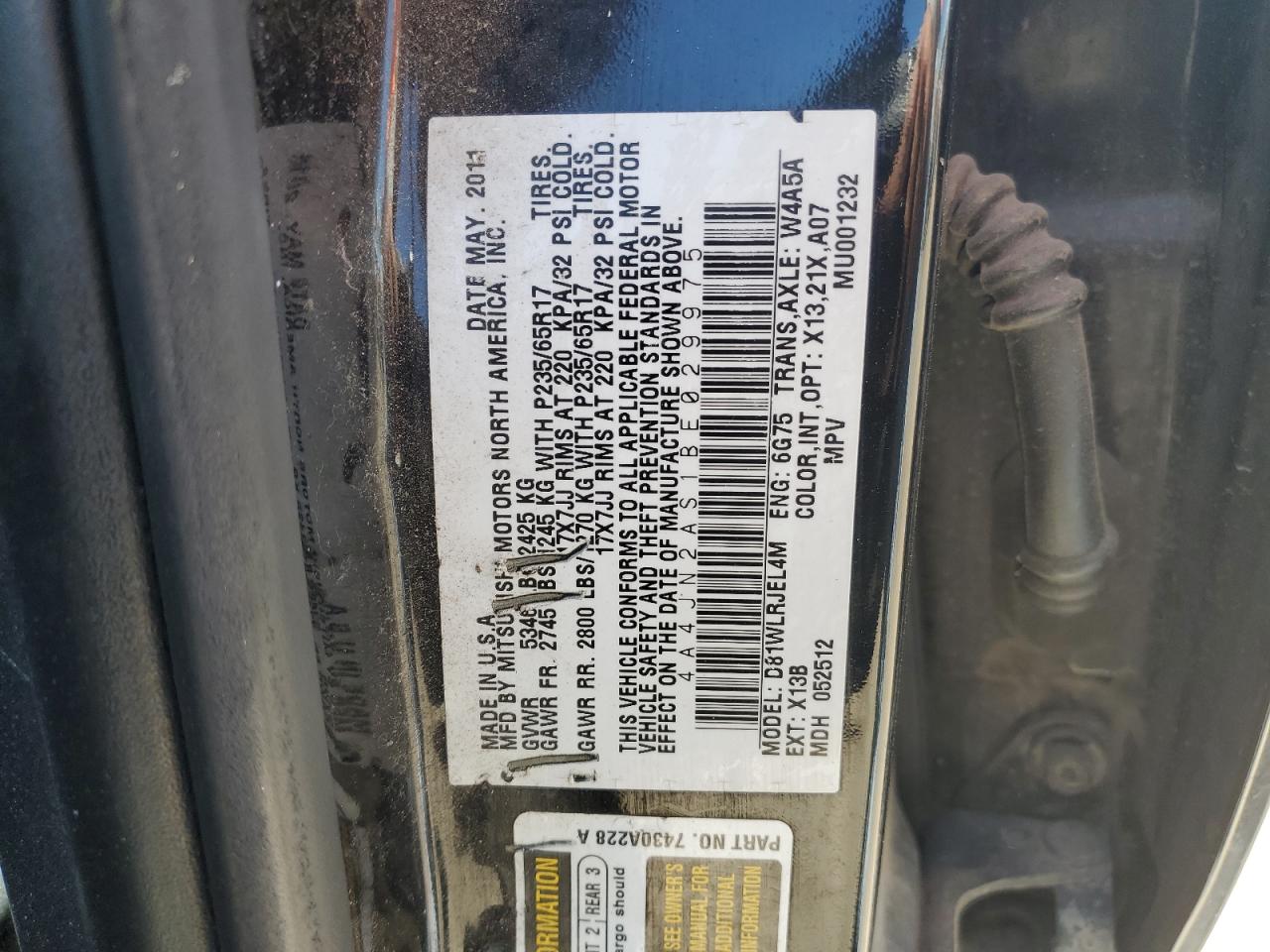 2011 Mitsubishi Endeavor Ls VIN: 4A4JN2AS1BE029975 Lot: 56496015