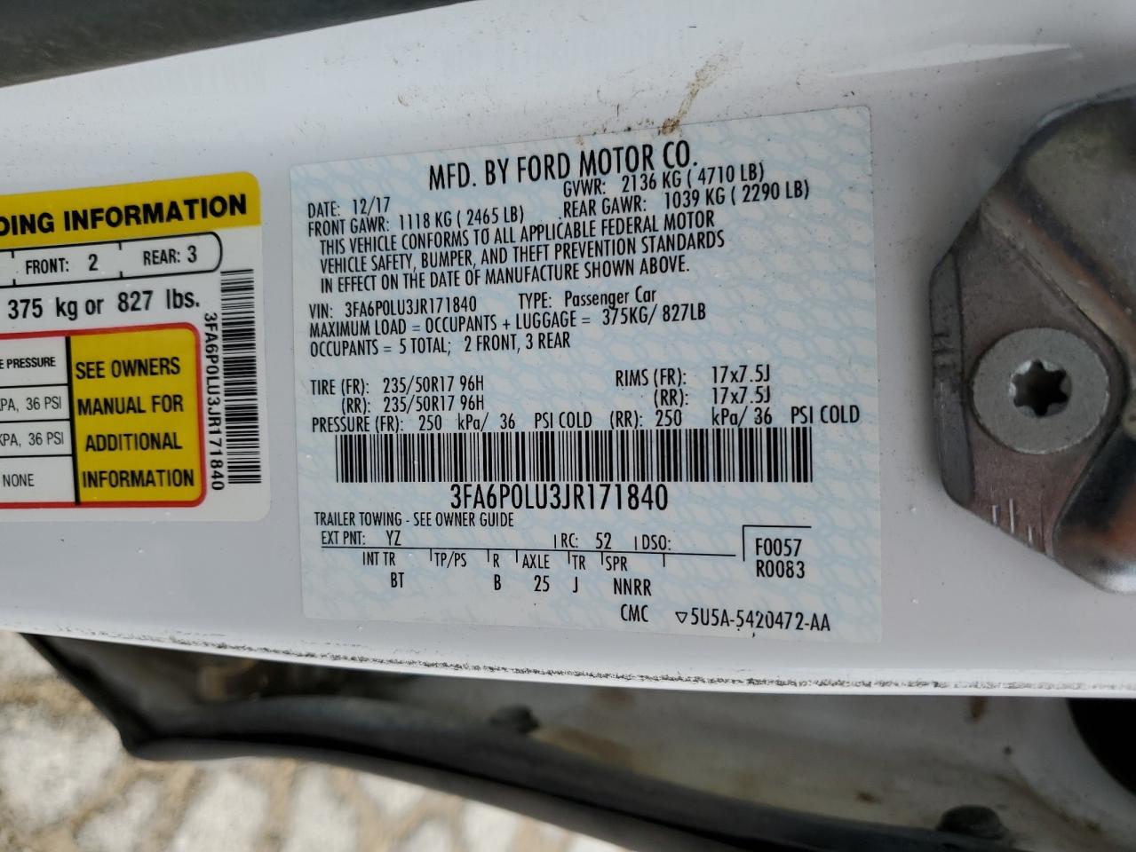 2018 Ford Fusion Se Hybrid VIN: 3FA6P0LU3JR171840 Lot: 55083065