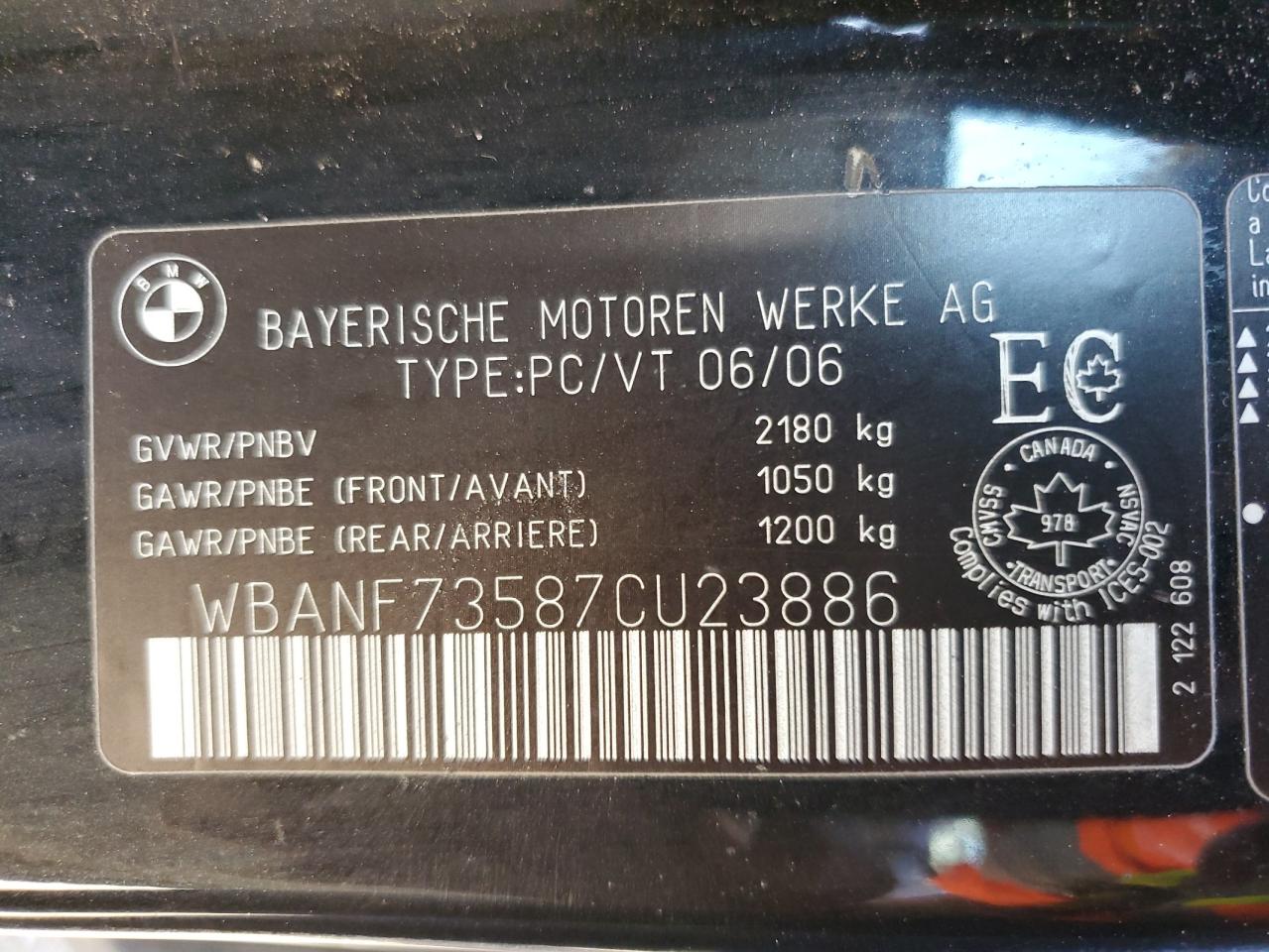 2007 BMW 530 Xi VIN: WBANF73587CU23886 Lot: 57142465
