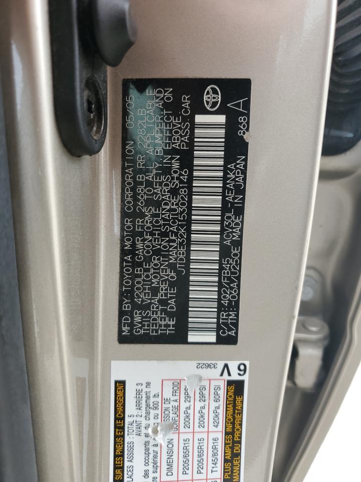 2005 Toyota Camry Le VIN: JTDBE32K153028146 Lot: 58213495