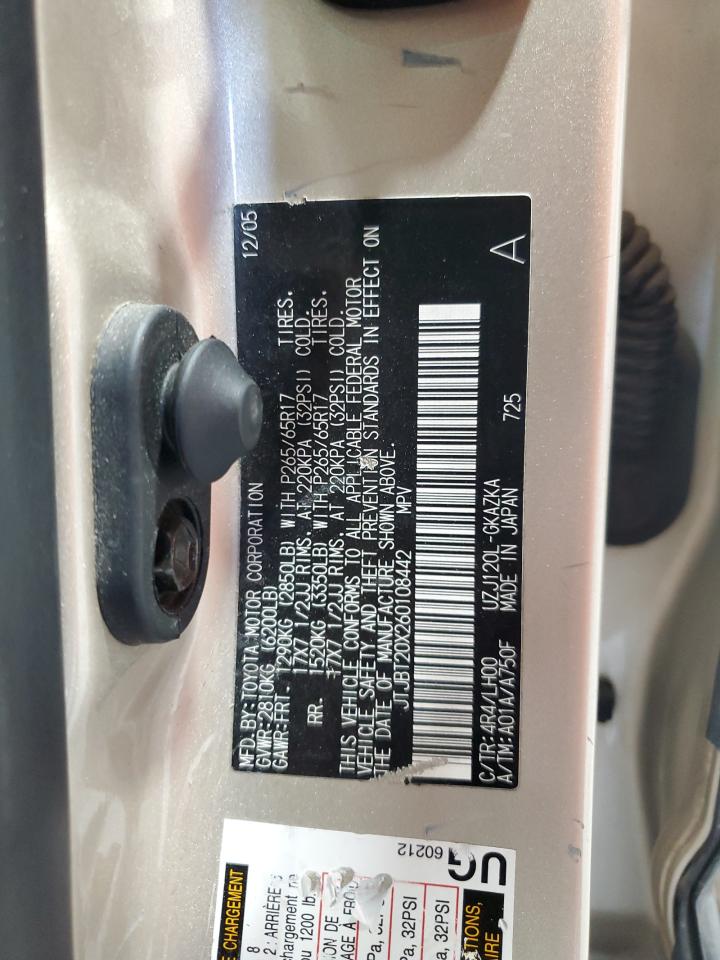 2006 Lexus Gx 470 VIN: JTJBT20X260108442 Lot: 56358885