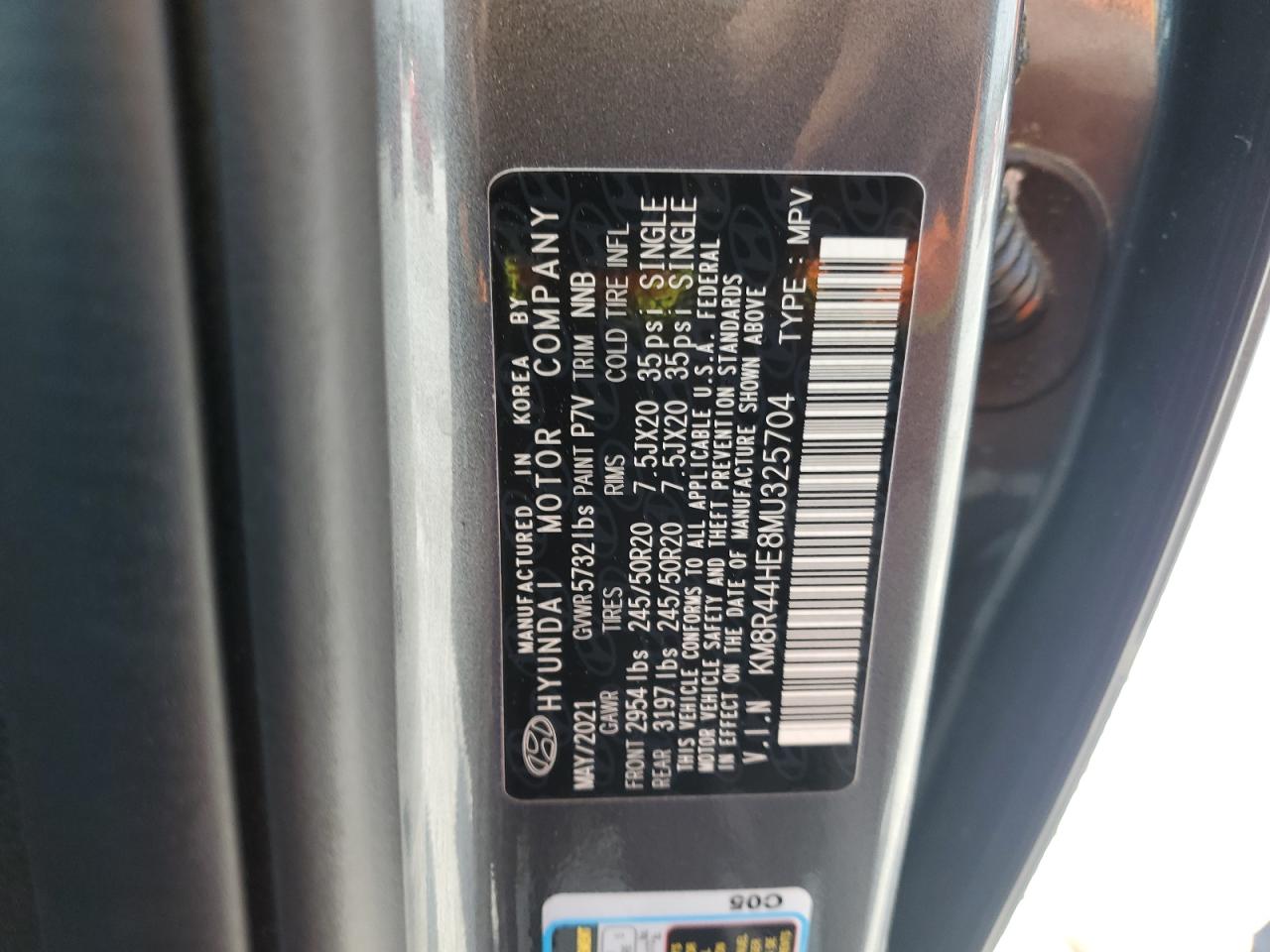 2021 Hyundai Palisade Sel VIN: KM8R44HE8MU325704 Lot: 57024505