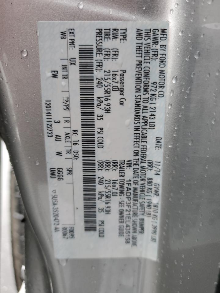 2014 Ford Focus Se VIN: 1FADP3F21EL435158 Lot: 56556055
