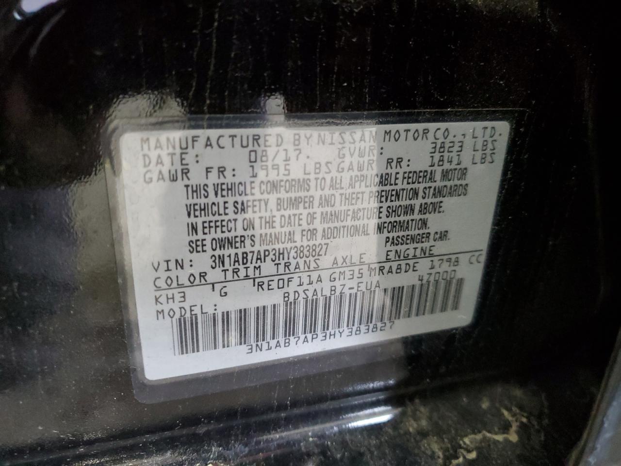 2017 Nissan Sentra S VIN: 3N1AB7AP3HY383827 Lot: 56205075