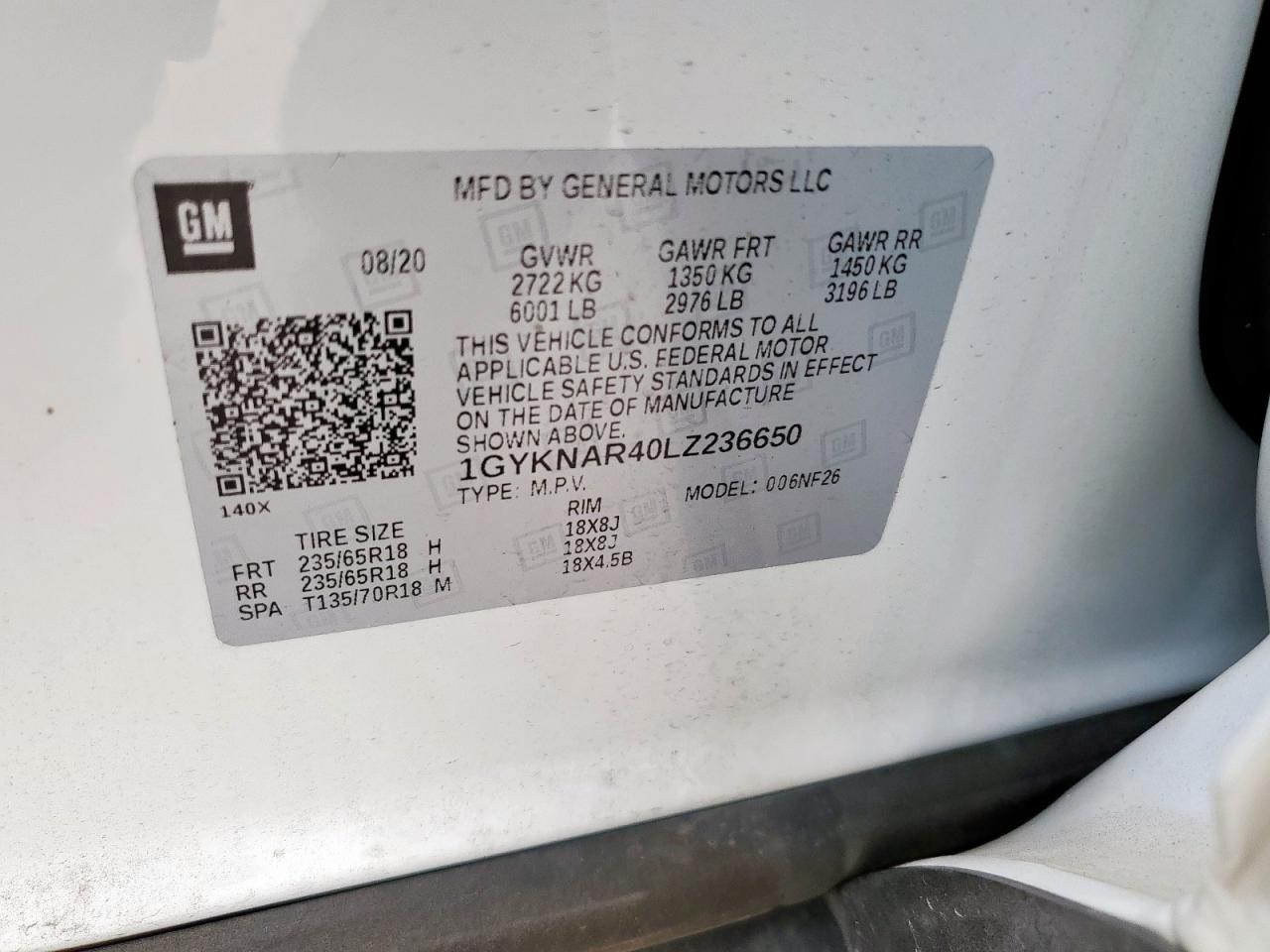 2020 Cadillac Xt5 Luxury VIN: 1GYKNAR40LZ236650 Lot: 56524945