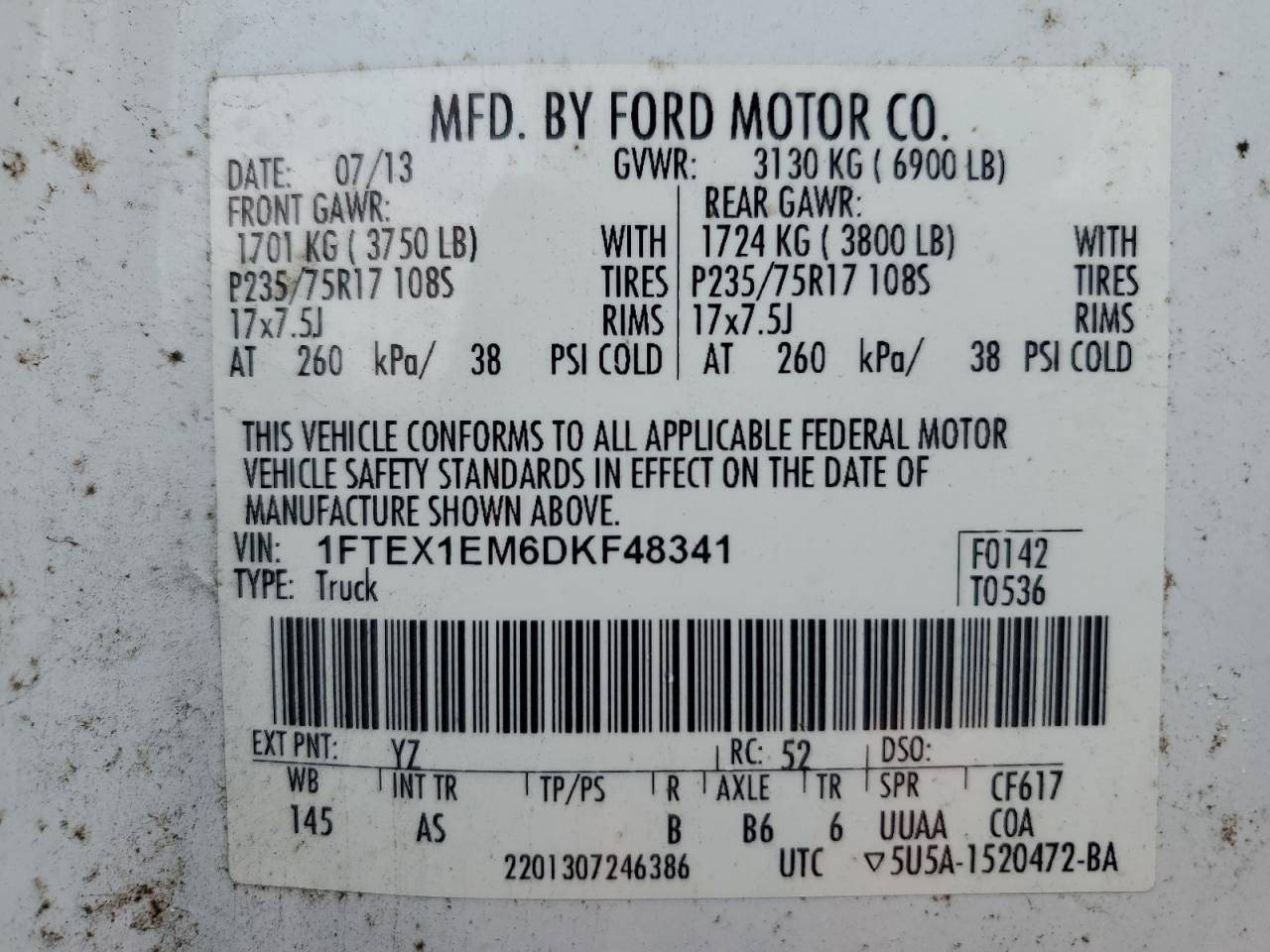 2013 Ford F150 Super Cab VIN: 1FTEX1EM6DKF48341 Lot: 55024585