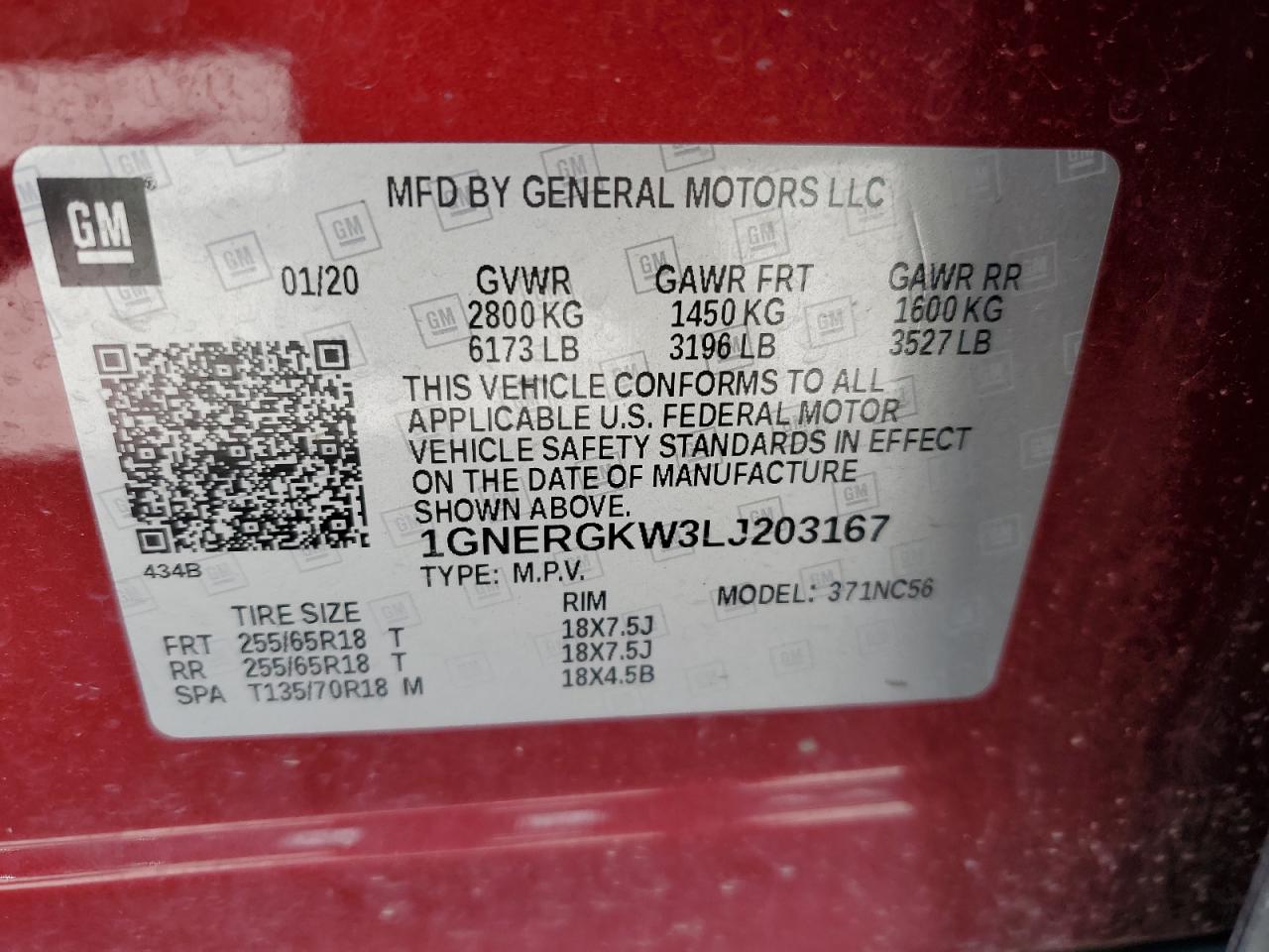 2020 Chevrolet Traverse Lt VIN: 1GNERGKW3LJ203167 Lot: 58004625