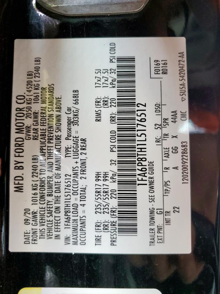 2020 Ford Mustang VIN: 1FA6P8TH1L5176512 Lot: 57307675