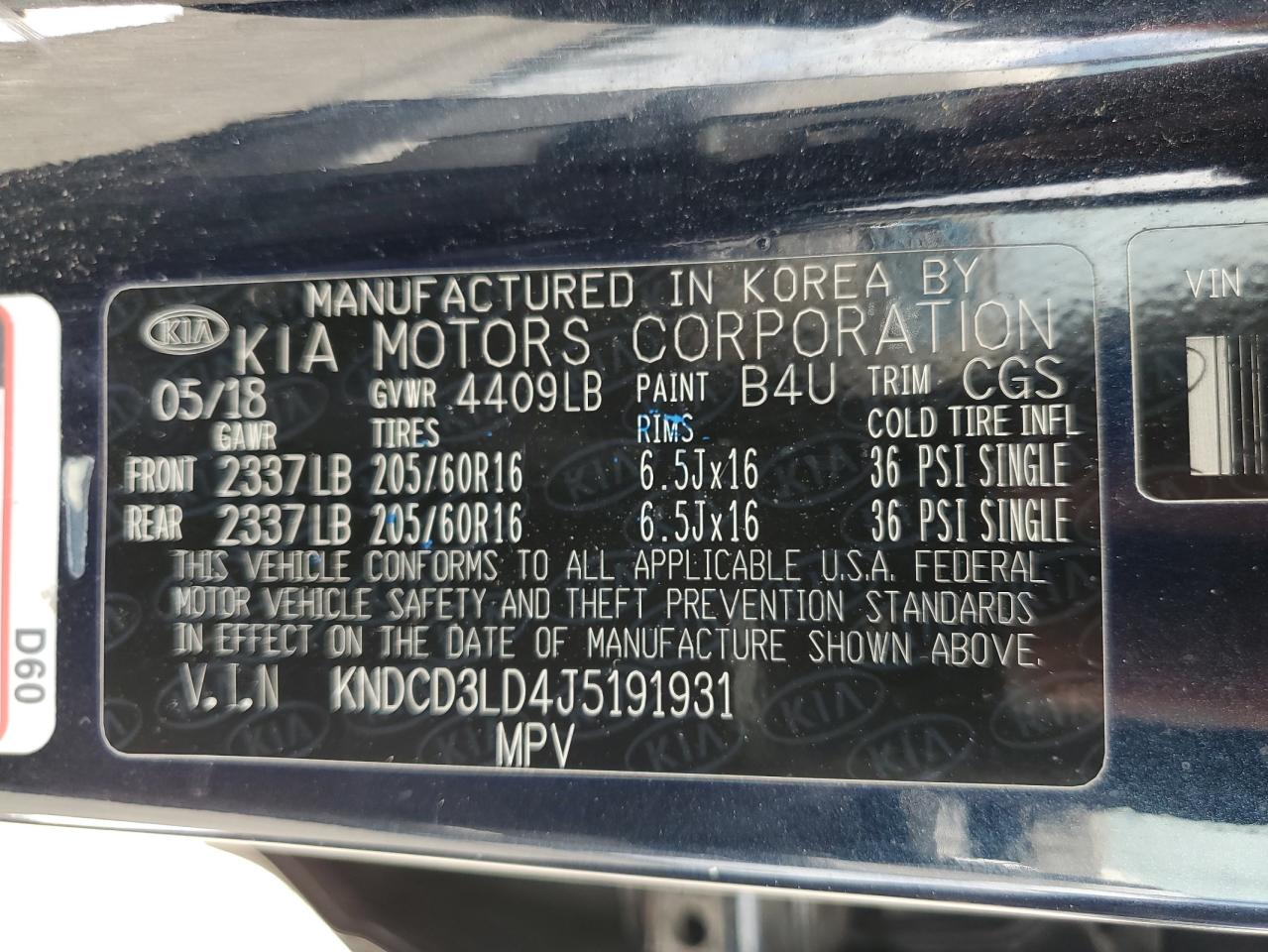 2018 Kia Niro Ex VIN: KNDCD3LD4J5191931 Lot: 56580715