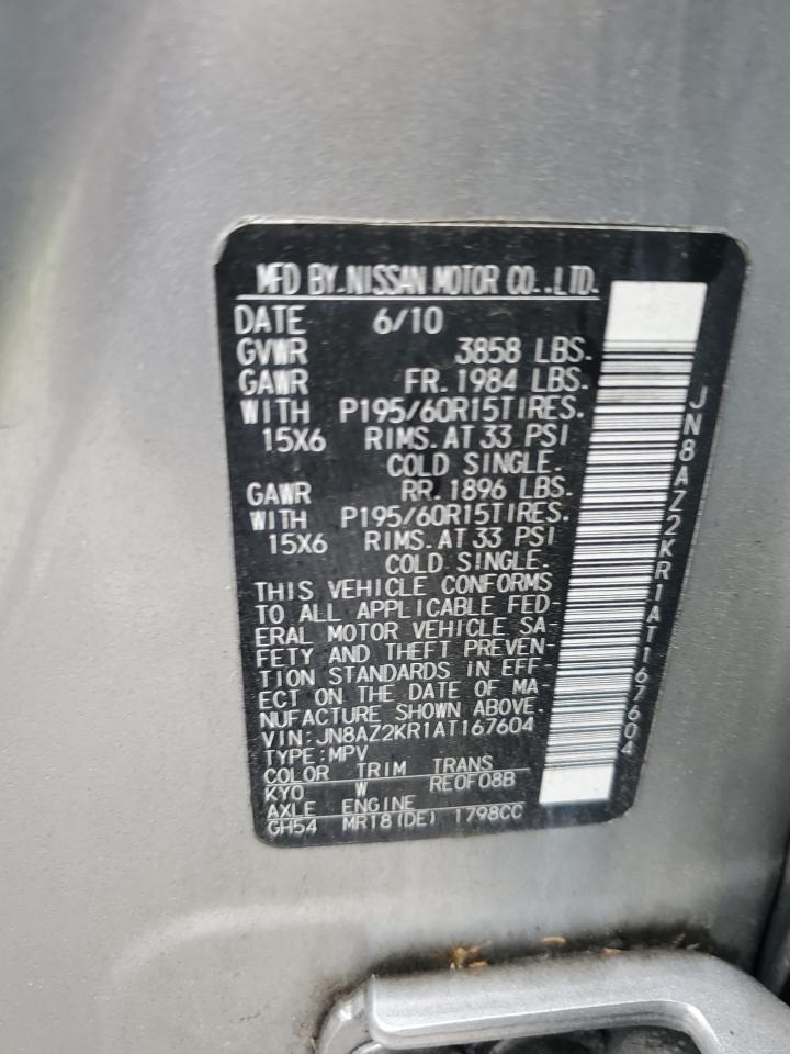 2010 Nissan Cube Base VIN: JN8AZ2KR1AT167604 Lot: 56735215