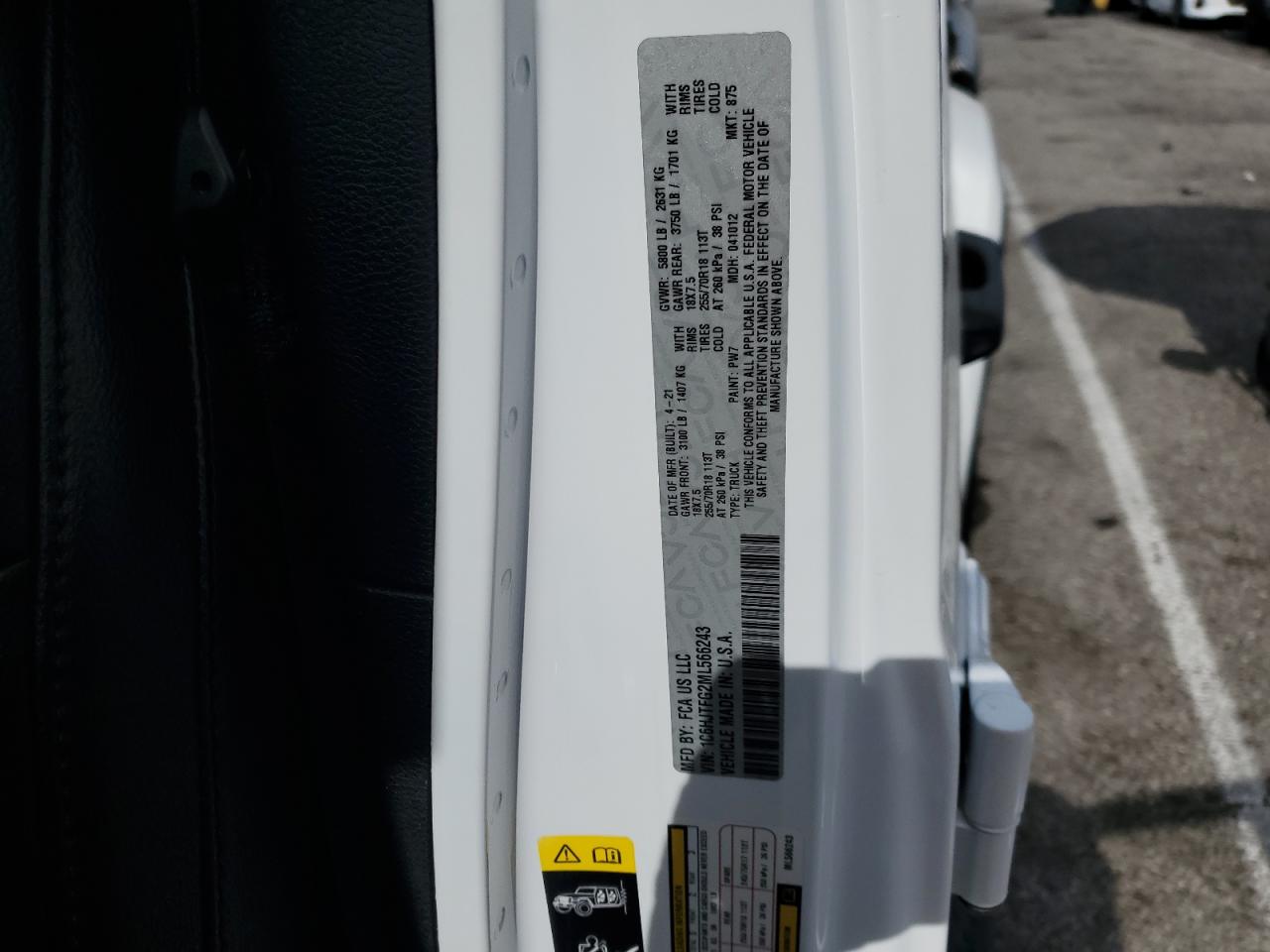 2021 Jeep Gladiator Overland VIN: 1C6HJTFG2ML566243 Lot: 56561105