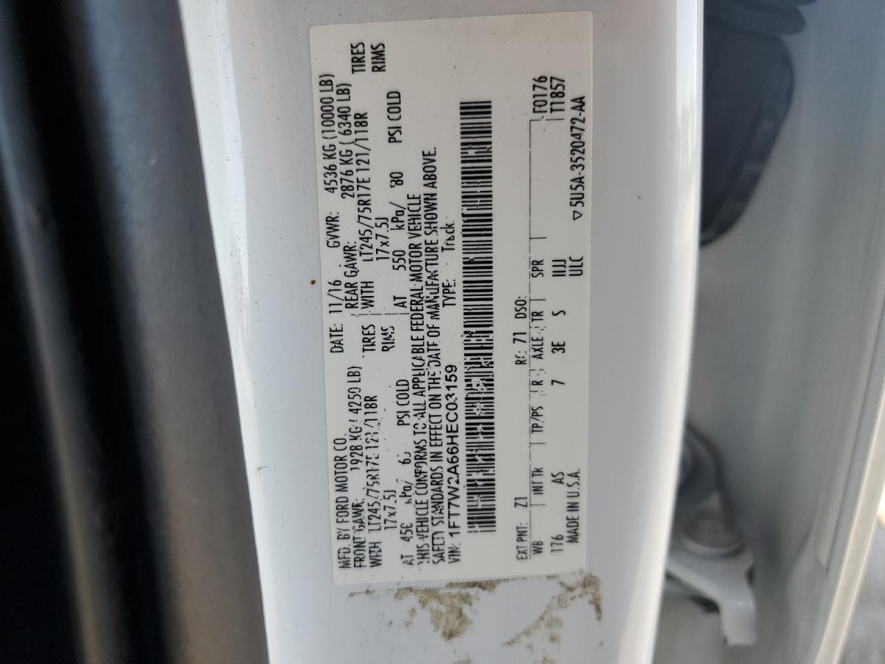 VIN: 1FT7W2A66HEC03159 2017 FORD F250