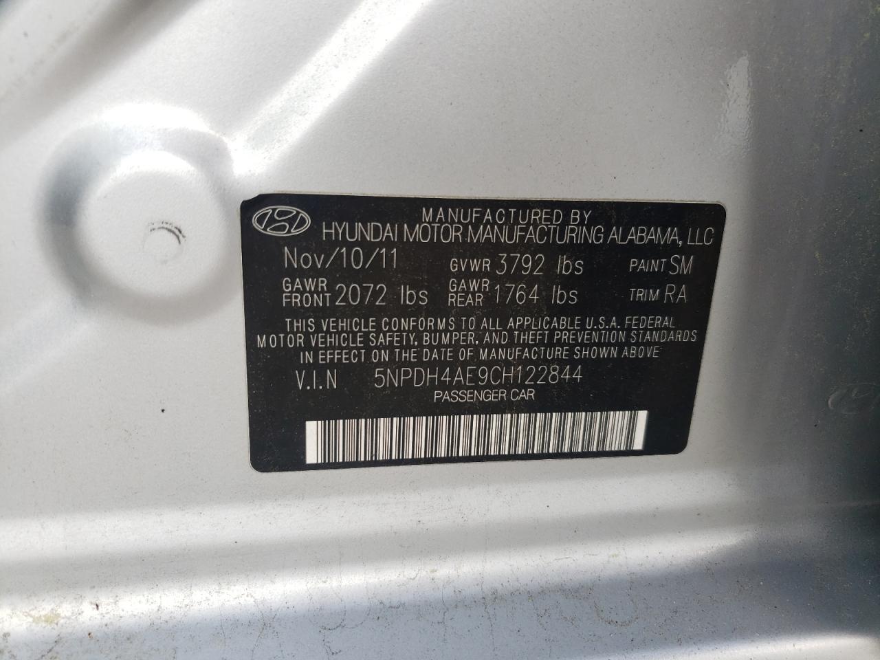 2012 Hyundai Elantra Gls VIN: 5NPDH4AE9CH122844 Lot: 56729125