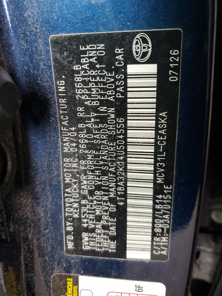 2004 Toyota Camry Se VIN: 4T1BA32K14U504556 Lot: 56689625