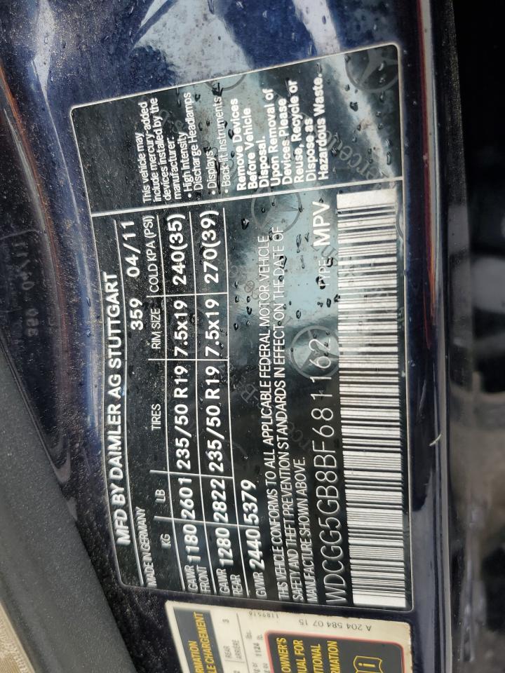 2011 Mercedes-Benz Glk 350 VIN: WDCGG5GB8BF681162 Lot: 58100665